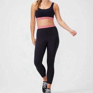 Outdoor Voices Black Leggings with Pink Ribbed Waistband